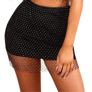Black Mesh Mini Skirt with Rhinestones Size Medium - NWT